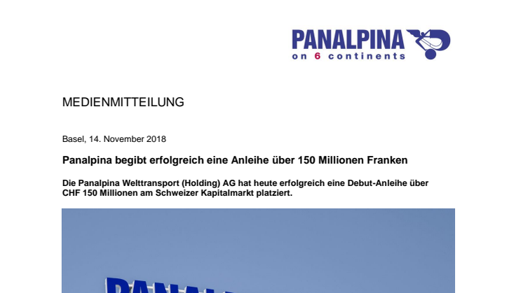 Panalpina begibt erfolgreich eine Anleihe über 150 Millionen Franken