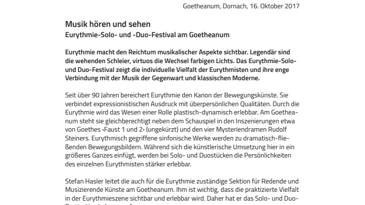 Musik hören und sehen. Eurythmie-Solo- und -Duo-Festival am Goetheanum