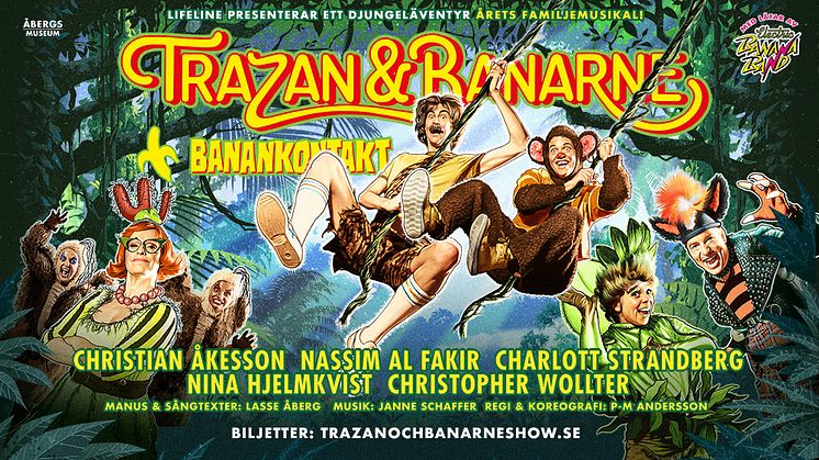 Turnepremiär för årets familjemusikal Trazan & Banarne – Banankontakt manus av Lasse Åberg och musik av Janne Schaffer