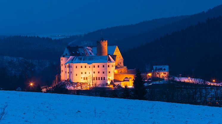 Blick auf Burg Scharfenstein im Winter (Foto: ASL Schlossbetriebe/Dittrich)