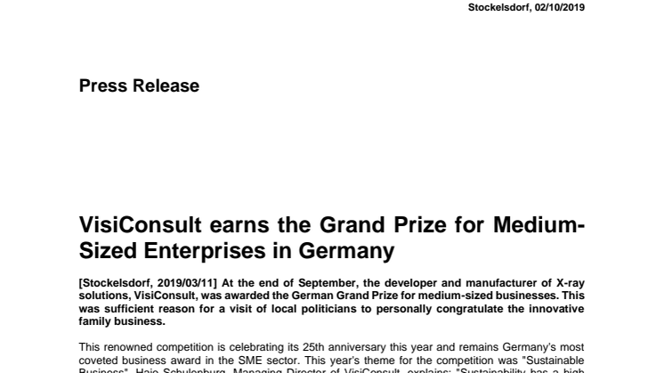 VisiConsult earns the Grand Prize for Medium-Sized Enterprises in Germany 