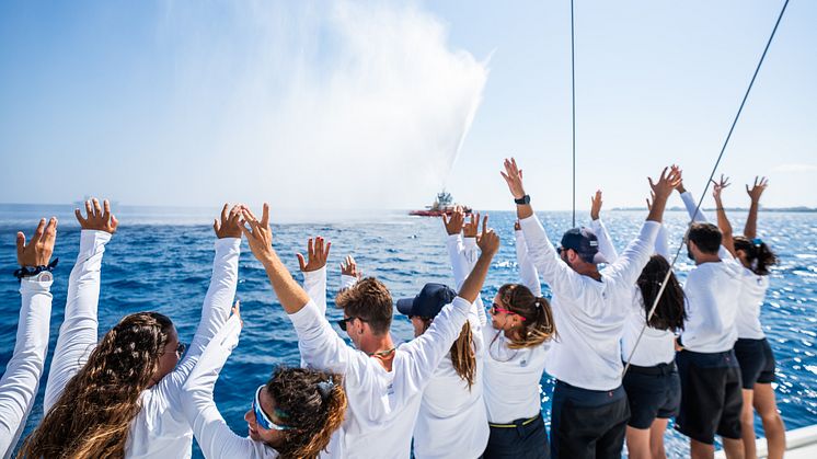 The 'Winds of Change' Team celebrate their completed circumnavigation around Cyprus