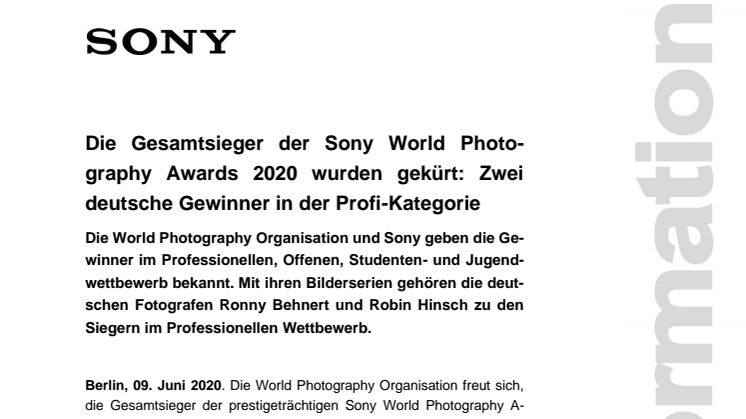 Die Gesamtsieger der Sony World Photography Awards 2020 wurden gekürt: Zwei deutsche Gewinner in der Profi-Kategorie 