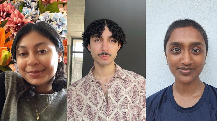 Tensta konsthalls textprisvinnare 2023: Iren Rahman (2:a), Artur Bagheri (1:a) och Dilki Jayasooriya Patabendige