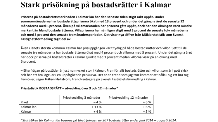 Stark prisökning på bostadsrätter i Kalmar