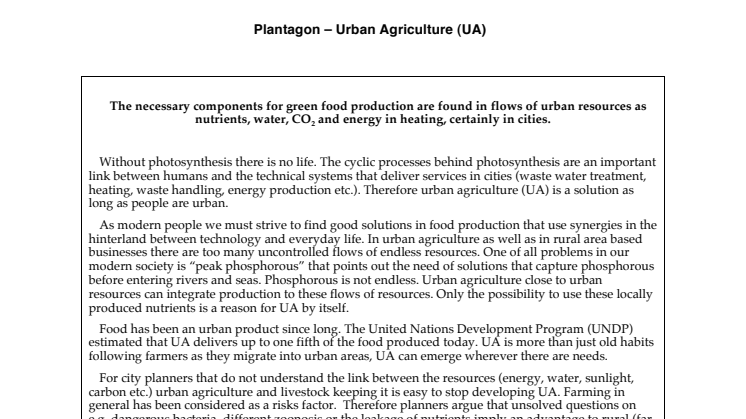 Urban Agriculture Paper - From The Urban Agriculture Summit 2011, Washington D.C. 