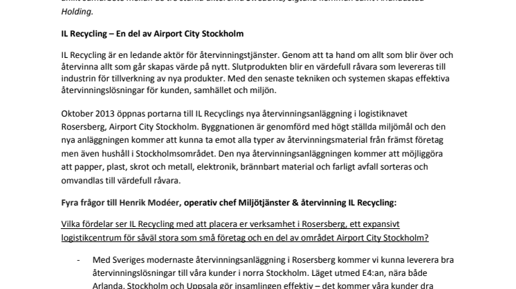 IL Recycling – En del av Airport City Stockholm