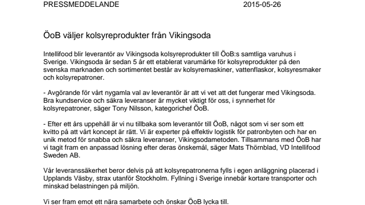 ÖoB väljer kolsyreprodukter från Vikingsoda