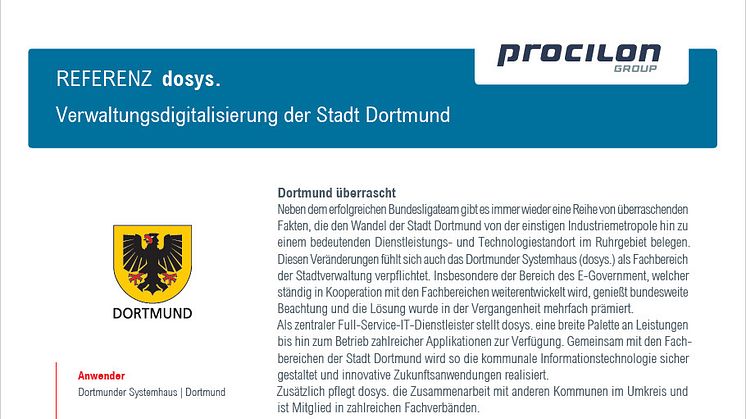 procilon Referenz dosys. Verwaltungsdigitalisierung der Stadt Dortmund