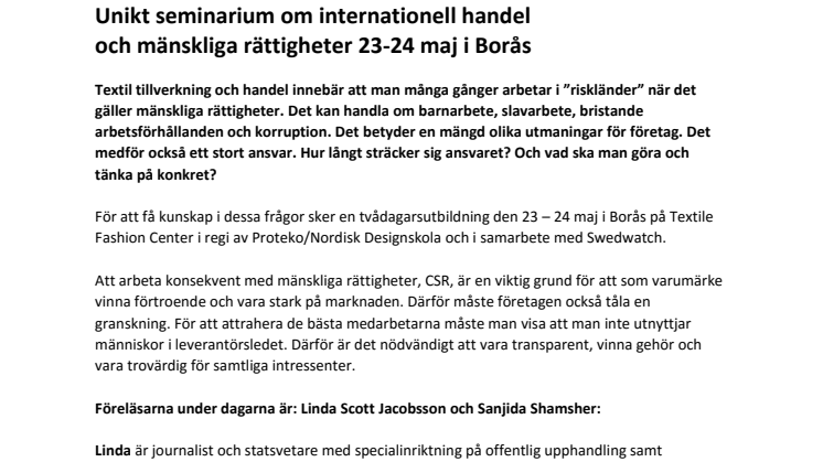 ​Unikt seminarium om internationell handel och mänskliga rättigheter 23-24 maj i Borås