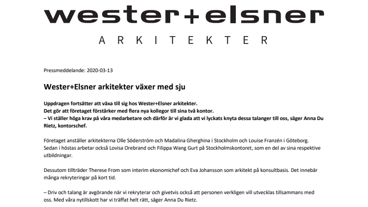 Wester+Elsner arkitekteranställer sju (pdf)