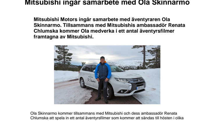 Mitsubishi ingår samarbete med Ola Skinnarmo 