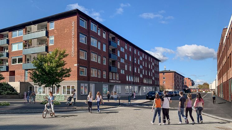 Communityskolan i Tynnered, Göteborg, öppnar hösten 2021. Bild: White Arkitekter