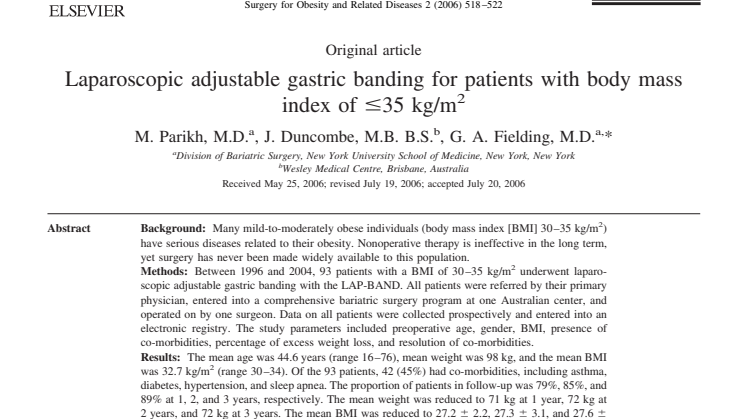 Laparoscopic adjustable banding for patients with body mass index less then BMI 35 