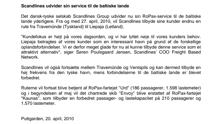 Scandlines udvider sin service til de baltiske lande