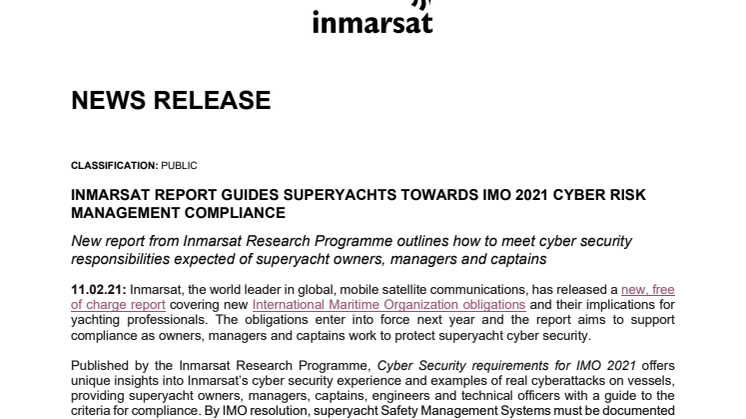 Inmarsat Report Guides Superyachts Towards IMO 2021 Cyber Risk Management Compliance