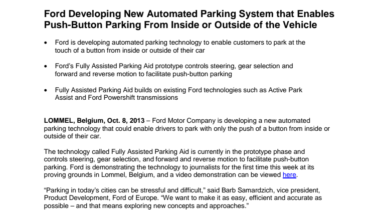 FORD FUTURES - ASSISTED PARKING AID (EU)