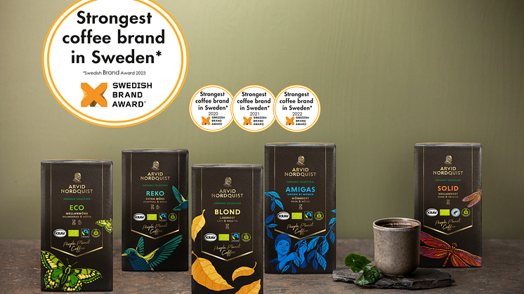 Arvid Nordquist utses till Sveriges starkaste kaffevarumärke i Evimetrix Sweden Brand Awards 2023.