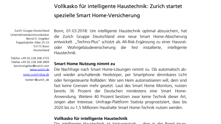 Vollkasko für intelligente Haustechnik: Zurich startet spezielle Smart Home-Versicherung