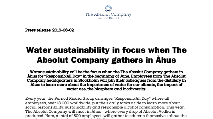 Water sustainability in focus when The Absolut Company gathers in Åhus