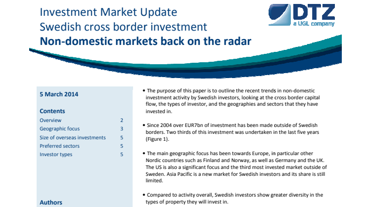 Investment Market Update - Swedish cross border investment