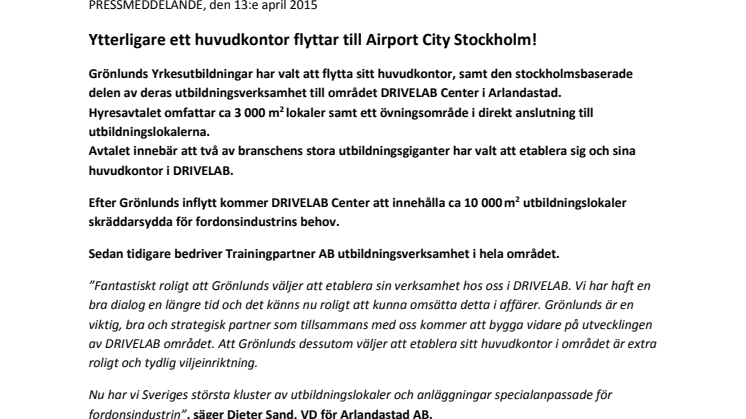 Ytterligare ett huvudkontor flyttar till Airport City Stockholm!