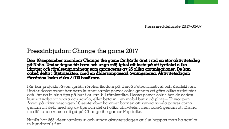 Pressinbjudan: Change the game 2017