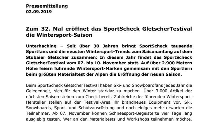 Zum 32. Mal eröffnet das SportScheck GletscherTestival die Wintersport-Saison