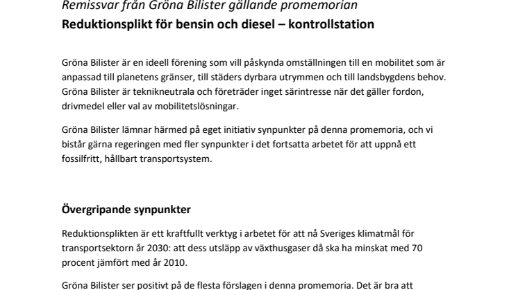 Gröna Bilister remissvar Reduktionsplikt för bensin och diesel - kontrollstation Dnr I2020 03425.pdf