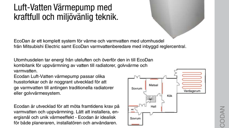 NY STORLEK – ECODAN LUFT-VATTEN VÄRMEPUMP 9,3 kW
