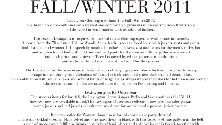 Lexington Clothing - Fall/Winter 2011 Collection 