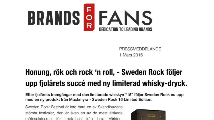 Honung, rök och rock ‘n roll, - Sweden Rock följer upp fjolårets succé med ny limiterad whisky-dryck.