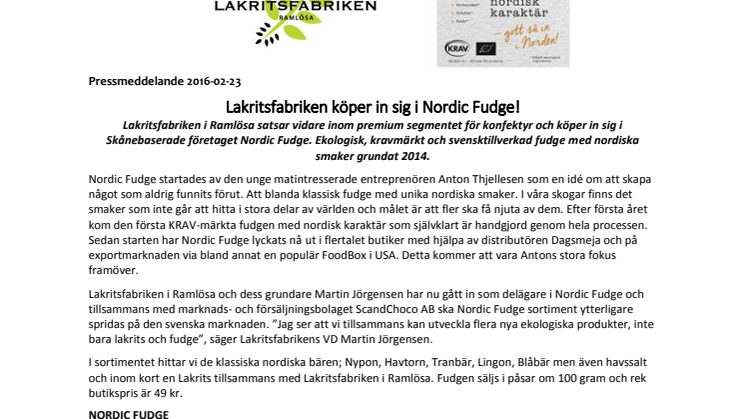 Lakritsfabriken köper in sig i Nordic Fudge!