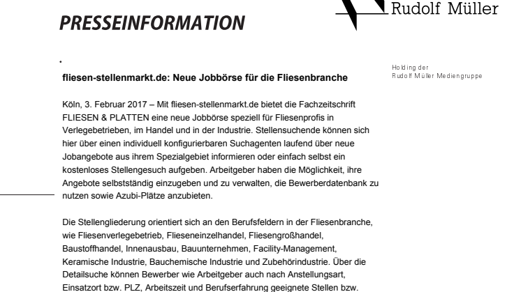 fliesen-stellenmarkt.de: Neue Jobbörse für die Fliesenbranche