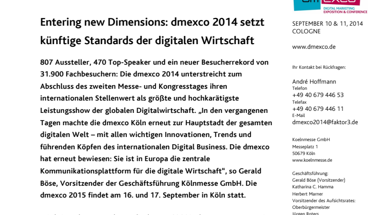 Entering new Dimensions: dmexco 2014 setzt künftige Standards der digitalen Wirtschaft