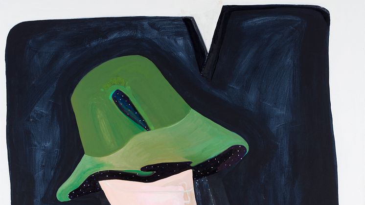 Pia Mauno, Duett med grön hatt, 145 x 200 cm, vinylfärg och olja på duk