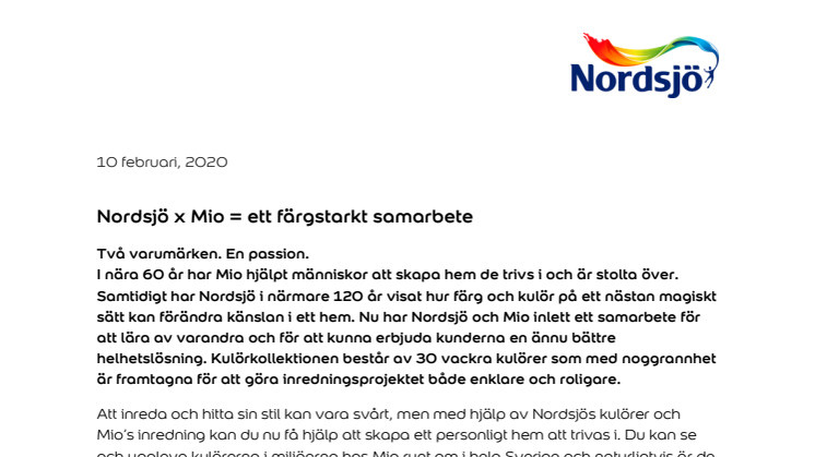 Nordsjö x Mio = ett färgstarkt samarbete