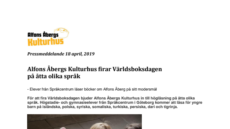 Alfons Åbergs Kulturhus firar Världsboksdagen på åtta olika språk