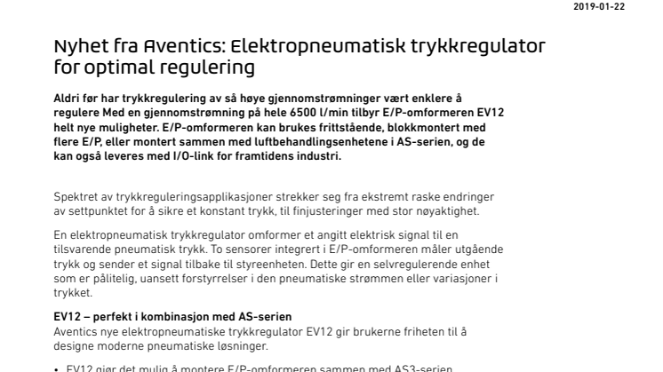 Elektropneumatisk trykkregulator for optimal regulering