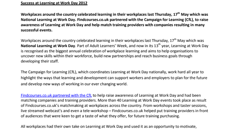 Success at Learning at Work Day 2012