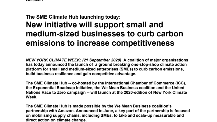 SME Climate Hub: Press release