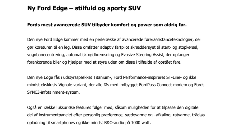 Ny Ford Edge – stilfuld og sporty SUV