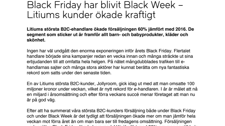 Black Friday har blivit Black Week – Litiums kunder ökade kraftigt