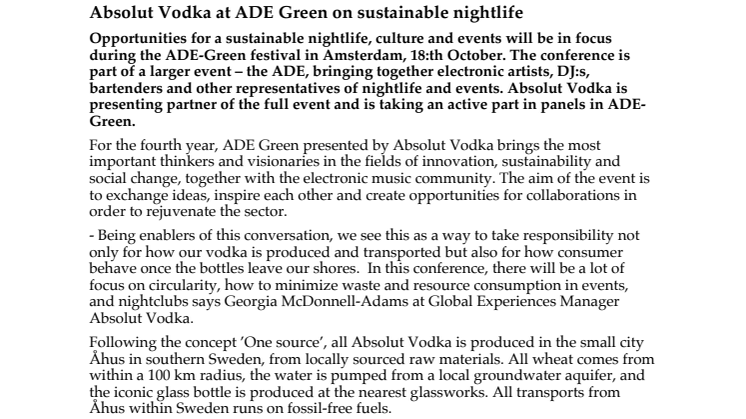 Absolut Vodka at ADE Green  - Sustainable nightlife in focus