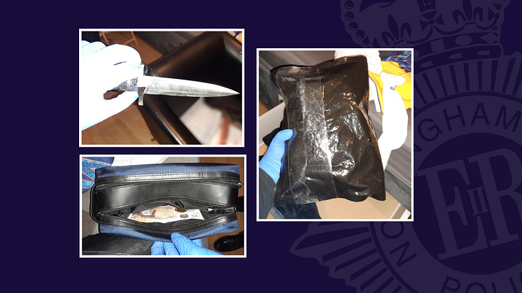 Knife, Cash in bag, Bag with cannabis