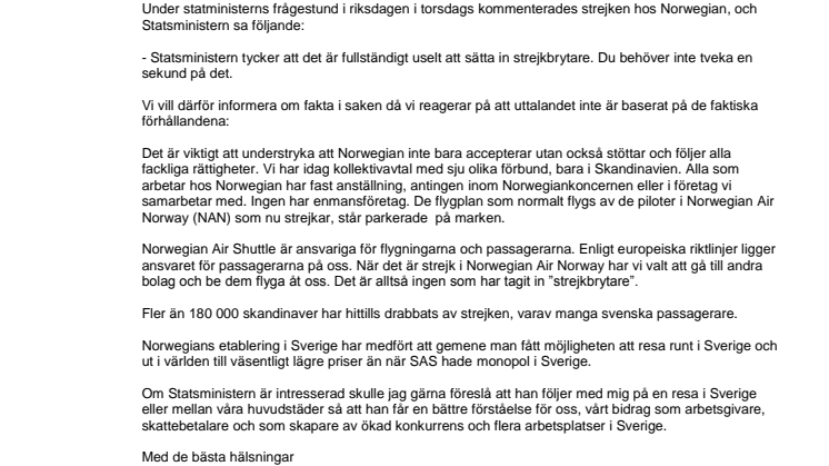 Norwegians VD Björn Kjos skickar brev till Stefan Löfven