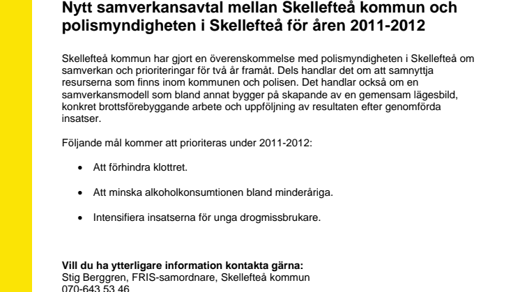 Nytt samverkansavtal mellan Skellefteå kommun och polismyndigheten i Skellefteå för 2011-2012
