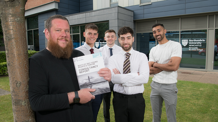 Front row (L-R):  David McCreedy, trustee at Whitley Bay Young People’s Centre, and Amir Afrasiabi Back row (L-R): Kieran Brown, Lewis Carter and Husnain Asif