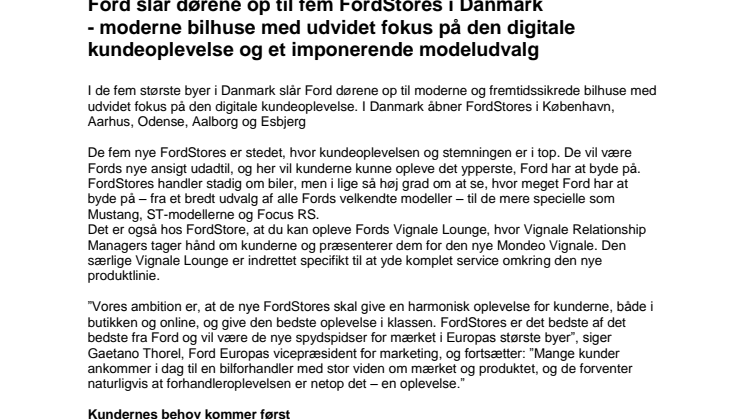 Ford slår dørene op til fem FordStores i Danmark - moderne bilhuse med udvidet fokus på den digitale kundeoplevelse og et imponerende modeludvalg 