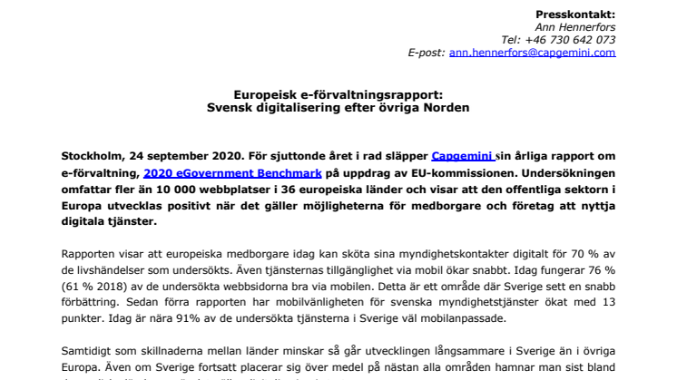 Europeisk e-förvaltningsrapport: Svensk digitalisering efter övriga Norden